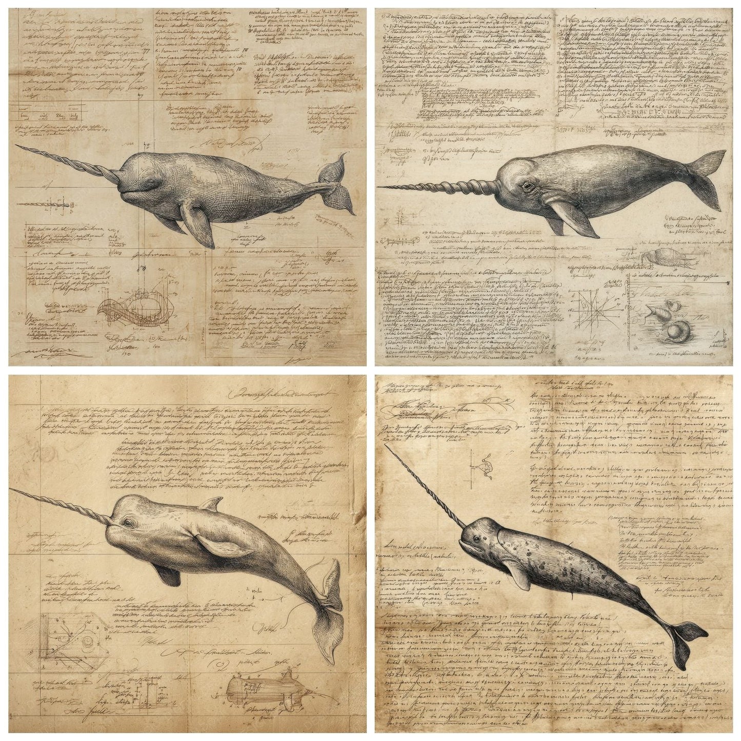 Sketch Narwhal Tusk Study Digital Paper Pack (DDD003623)