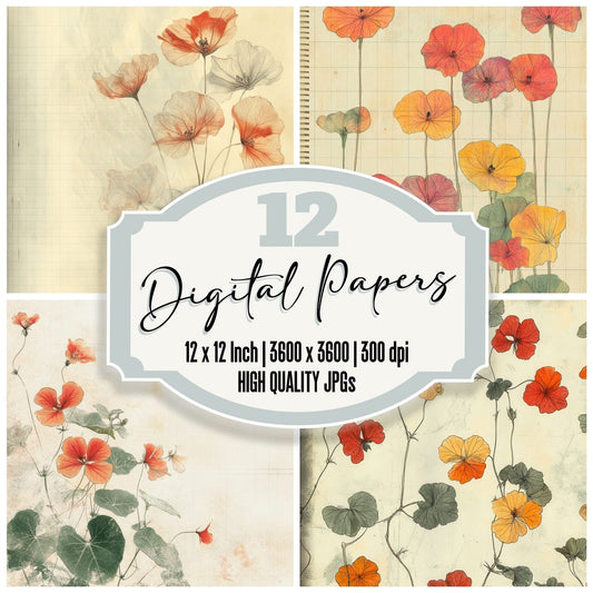 Sketch Nasturtium Notepad Digital Paper Pack (DDD003624)