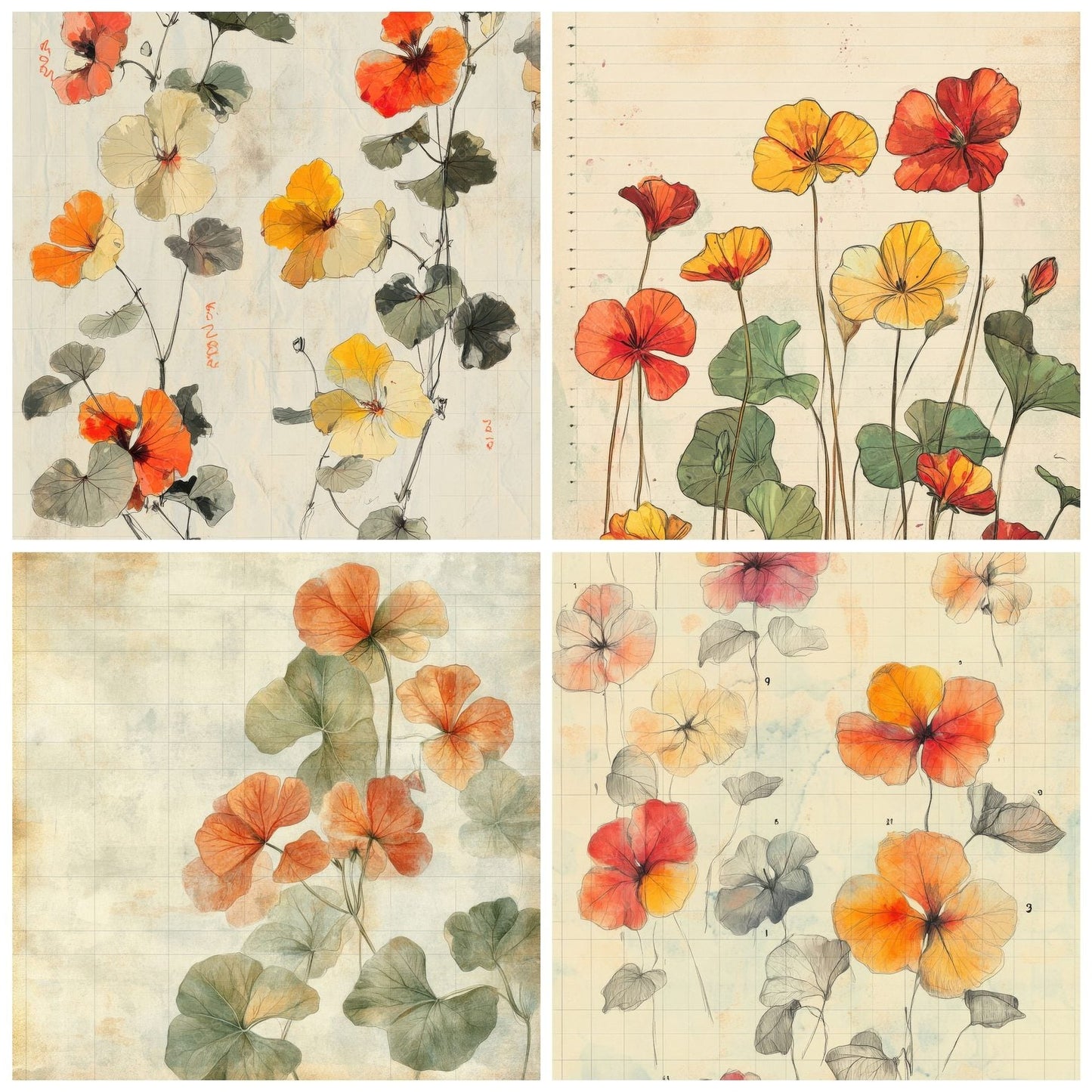 Sketch Nasturtium Notepad Digital Paper Pack (DDD003624)