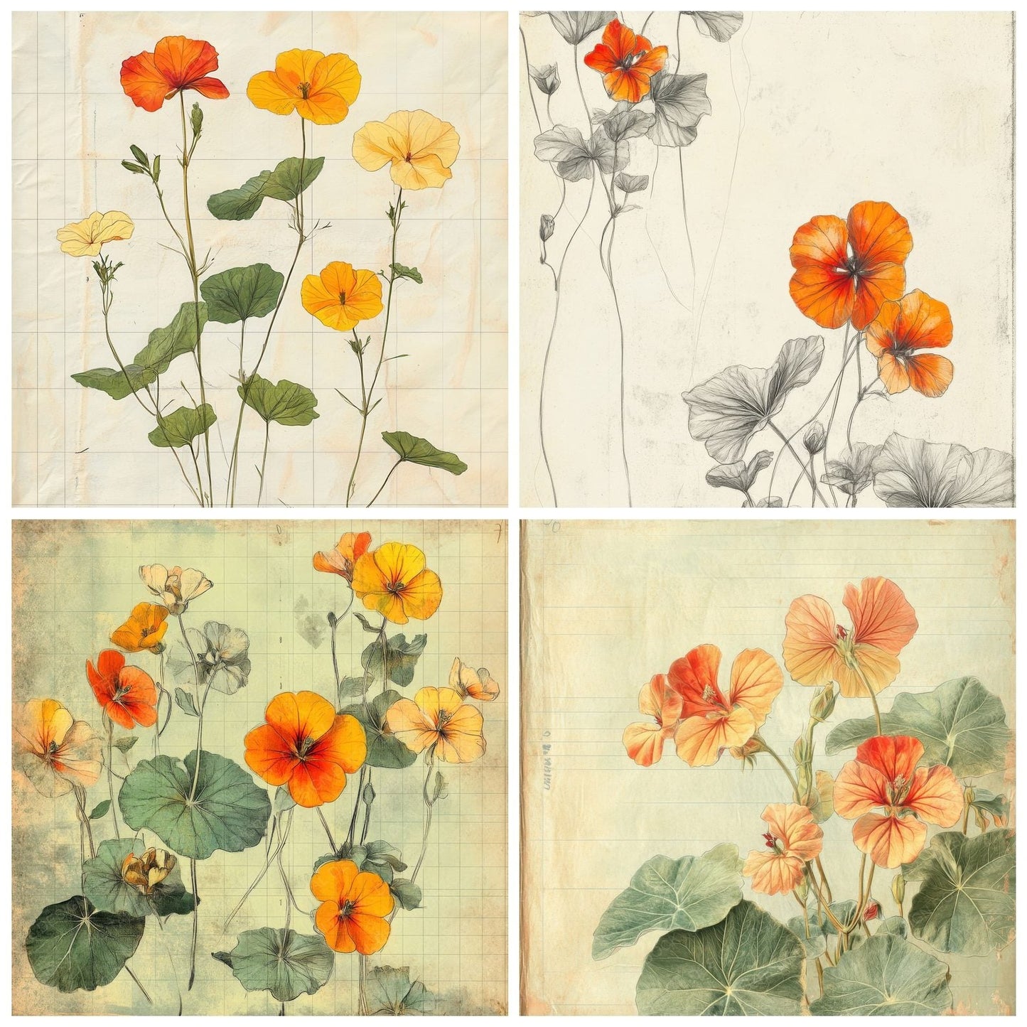 Sketch Nasturtium Notepad Digital Paper Pack (DDD003624)