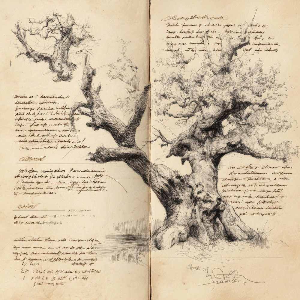 Sketch Oak Tree Branches Digital Paper Pack (DDD003625)