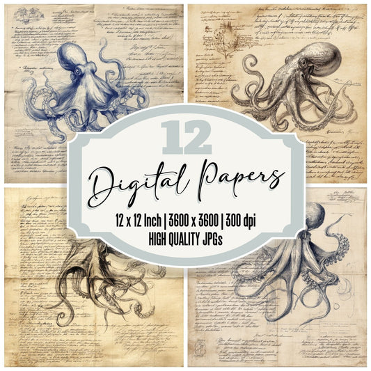 Sketch Octopus Anatomy Digital Paper Pack (DDD003626)