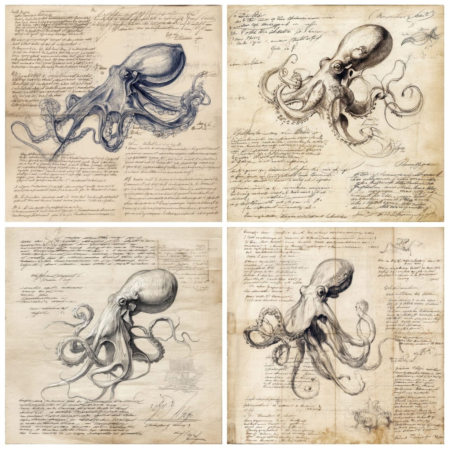Sketch Octopus Anatomy Digital Paper Pack (DDD003626)