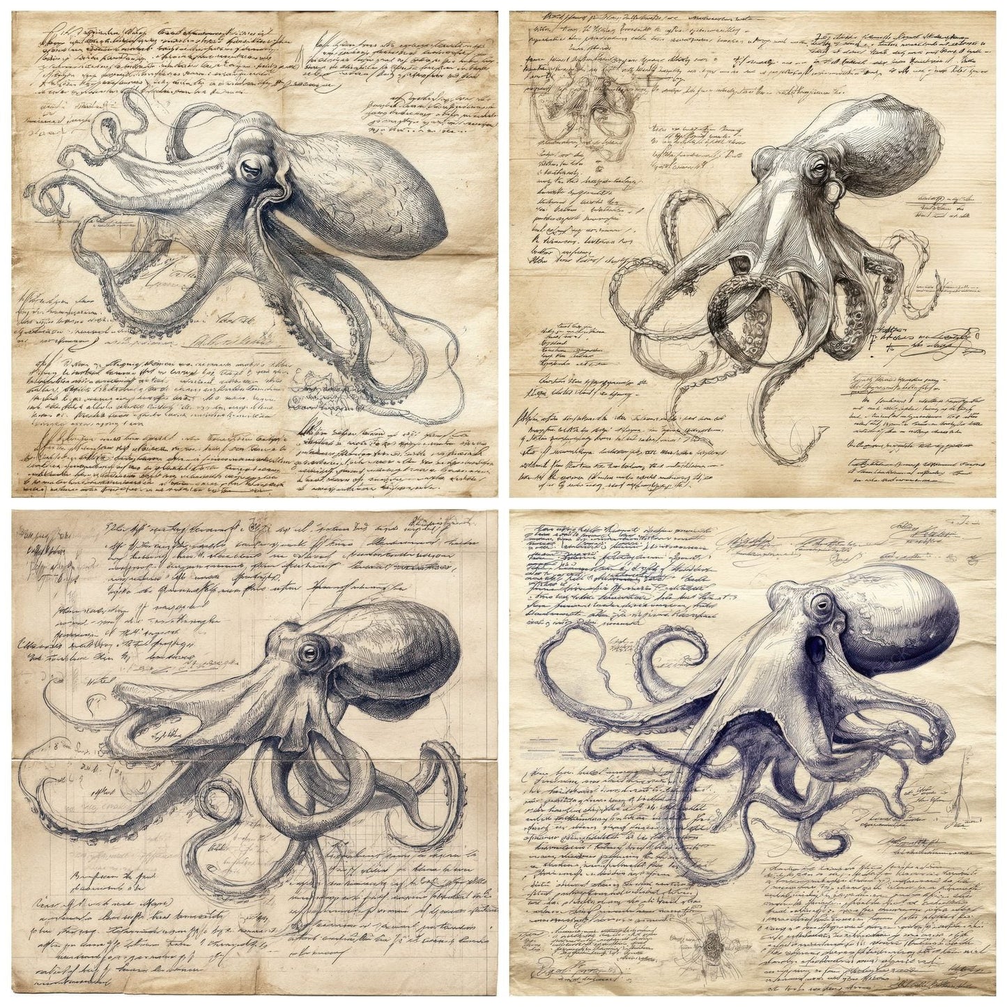 Sketch Octopus Anatomy Digital Paper Pack (DDD003626)
