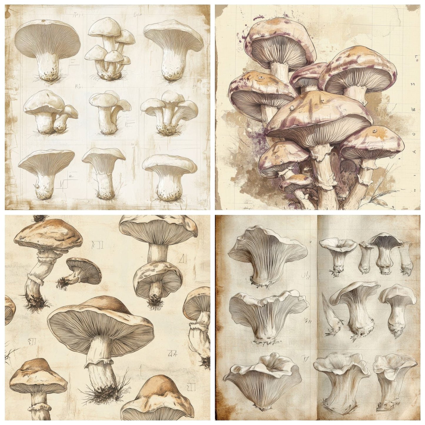 Sketch Oyster Mushroom Notepad Digital Paper Pack (DDD003629)