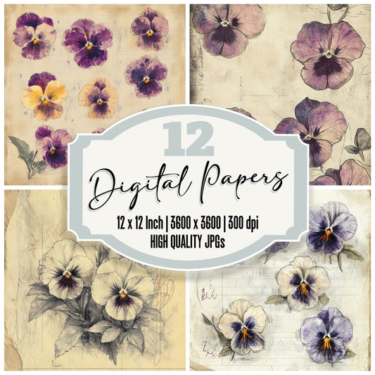 Sketch Pansy Notepad Digital Paper Pack (DDD003632)