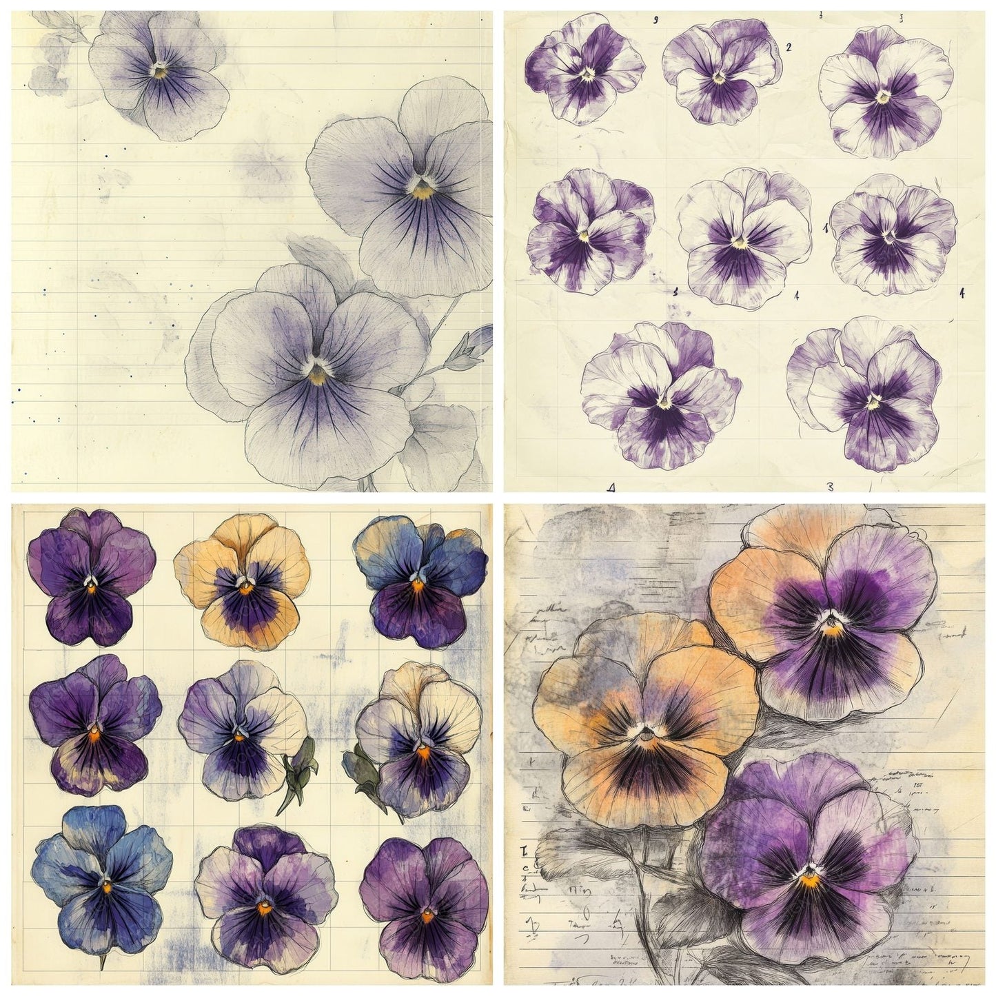 Sketch Pansy Notepad Digital Paper Pack (DDD003632)