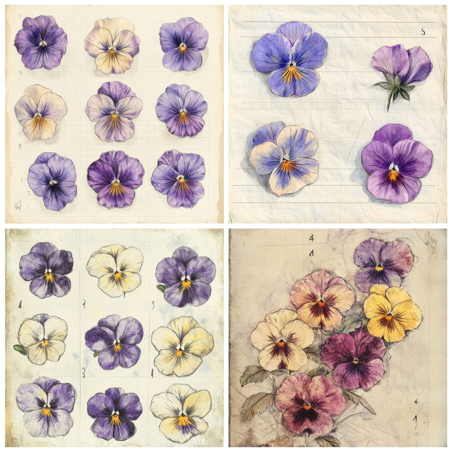 Sketch Pansy Notepad Digital Paper Pack (DDD003632)