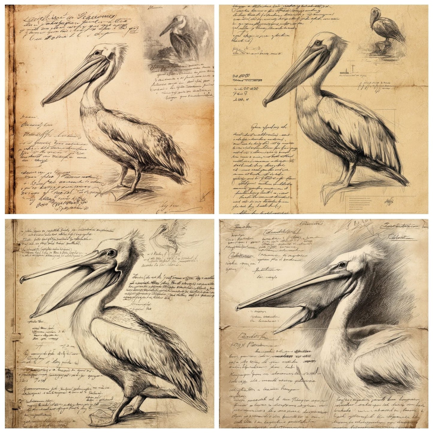 Sketch Pelican Beak Study Digital Paper Pack (DDD003633)