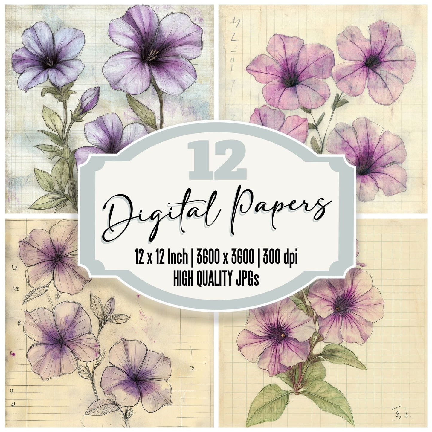 Sketch Petunia Notepad Digital Paper Pack (DDD003635)