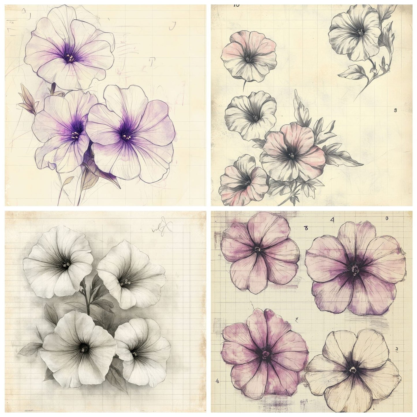 Sketch Petunia Notepad Digital Paper Pack (DDD003635)