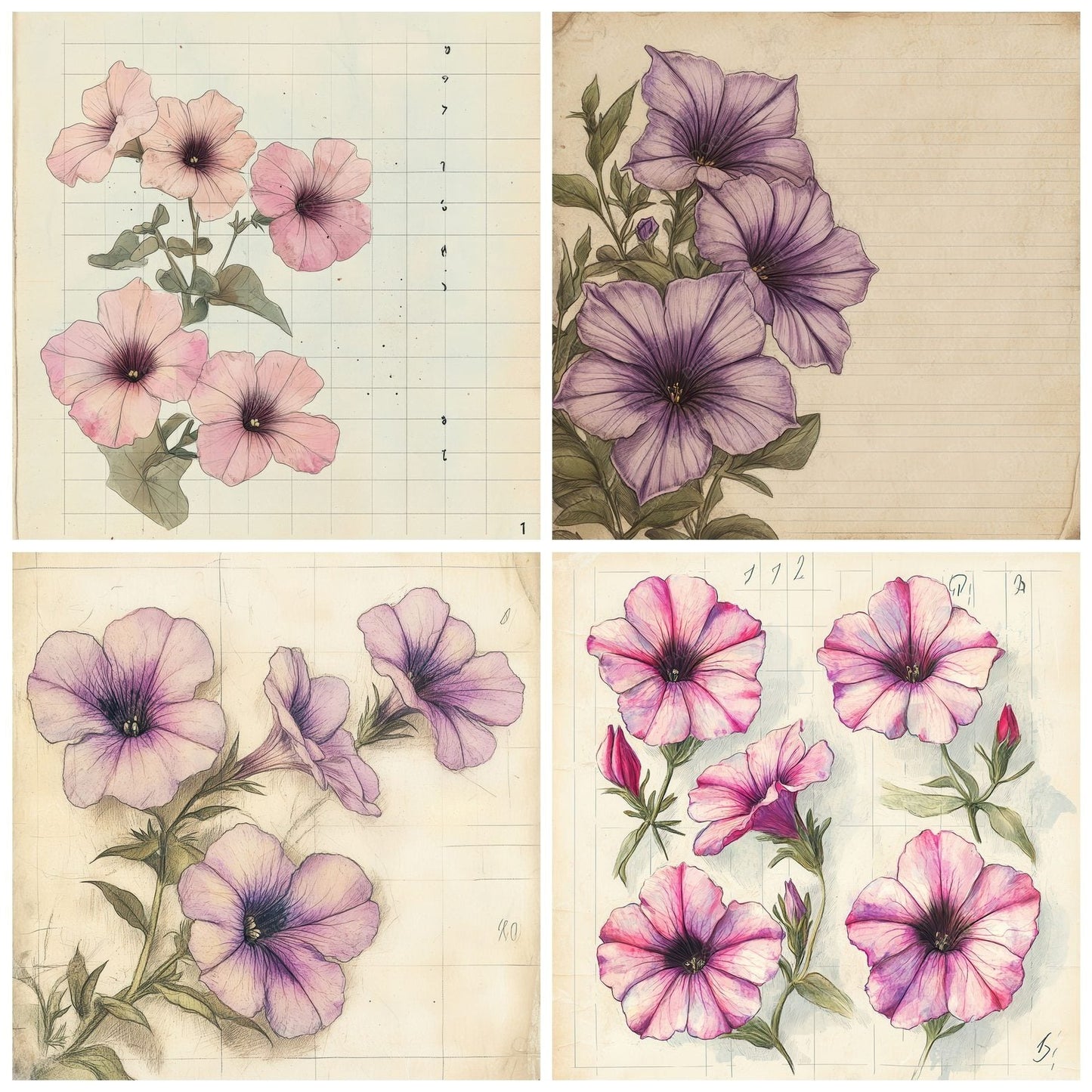 Sketch Petunia Notepad Digital Paper Pack (DDD003635)