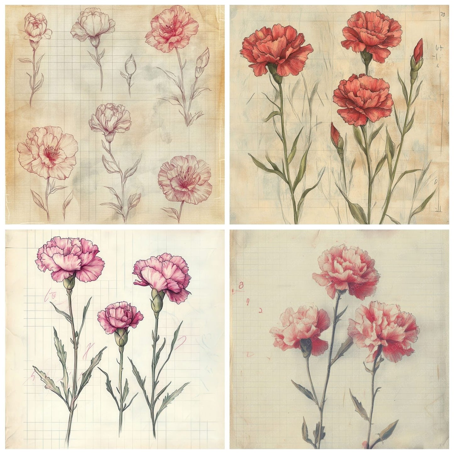 Sketch Pink Carnation Notepad Digital Paper Pack (DDD003639)