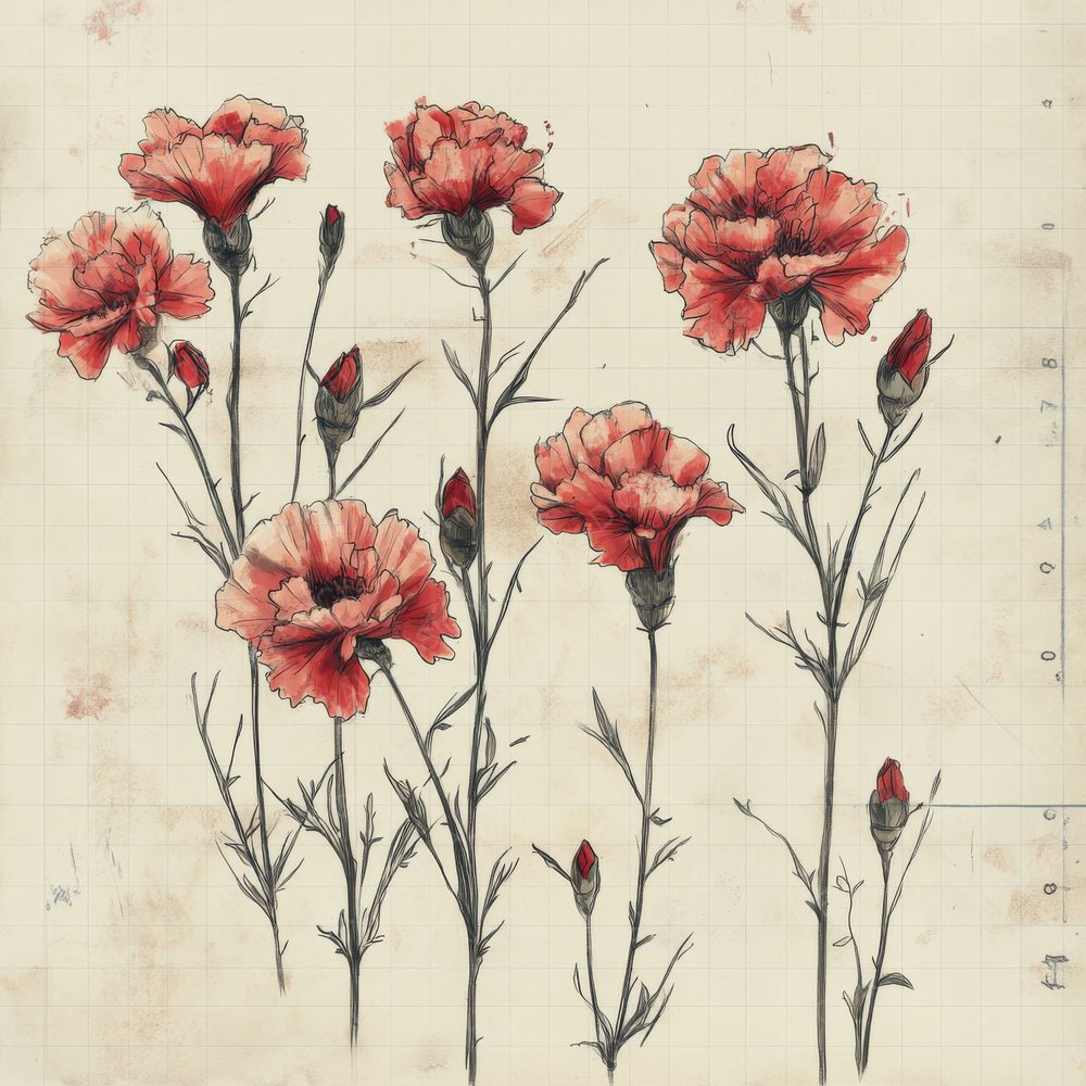 Sketch Pink Carnation Notepad Digital Paper Pack (DDD003639)