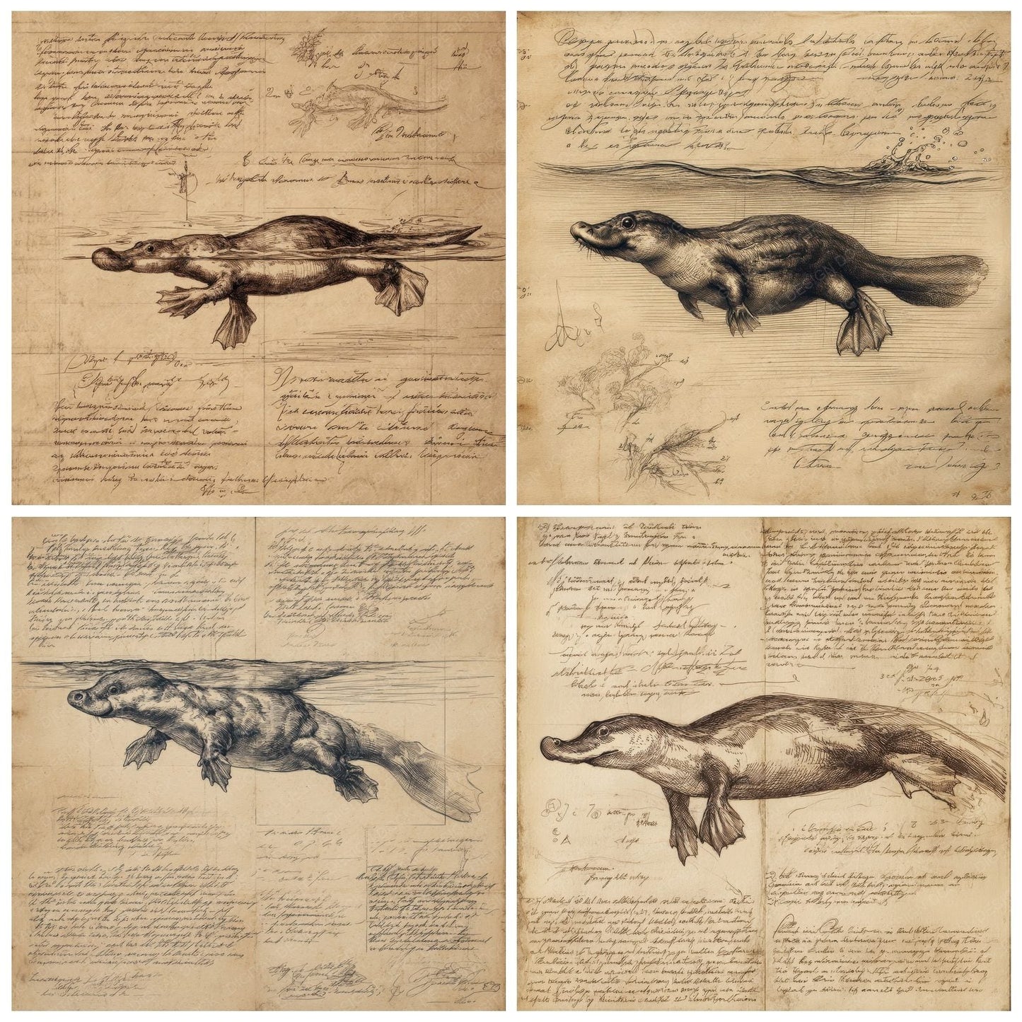 Sketch Platypus Aquatic Sheet Digital Paper Pack (DDD003642)