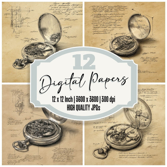 Sketch Pocket Watch Mechanism Digital Paper Pack (DDD003643)