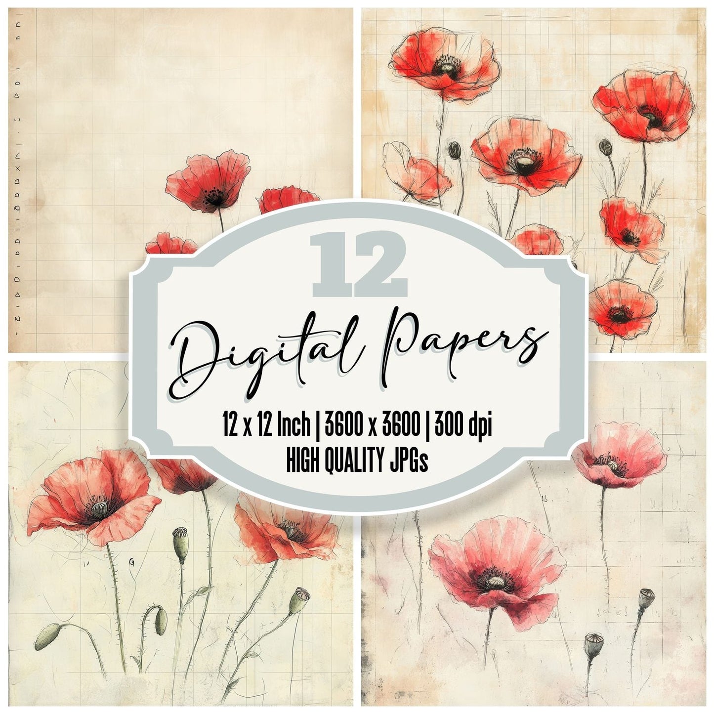 Sketch Poppy Colour Digital Paper Pack (DDD003644)