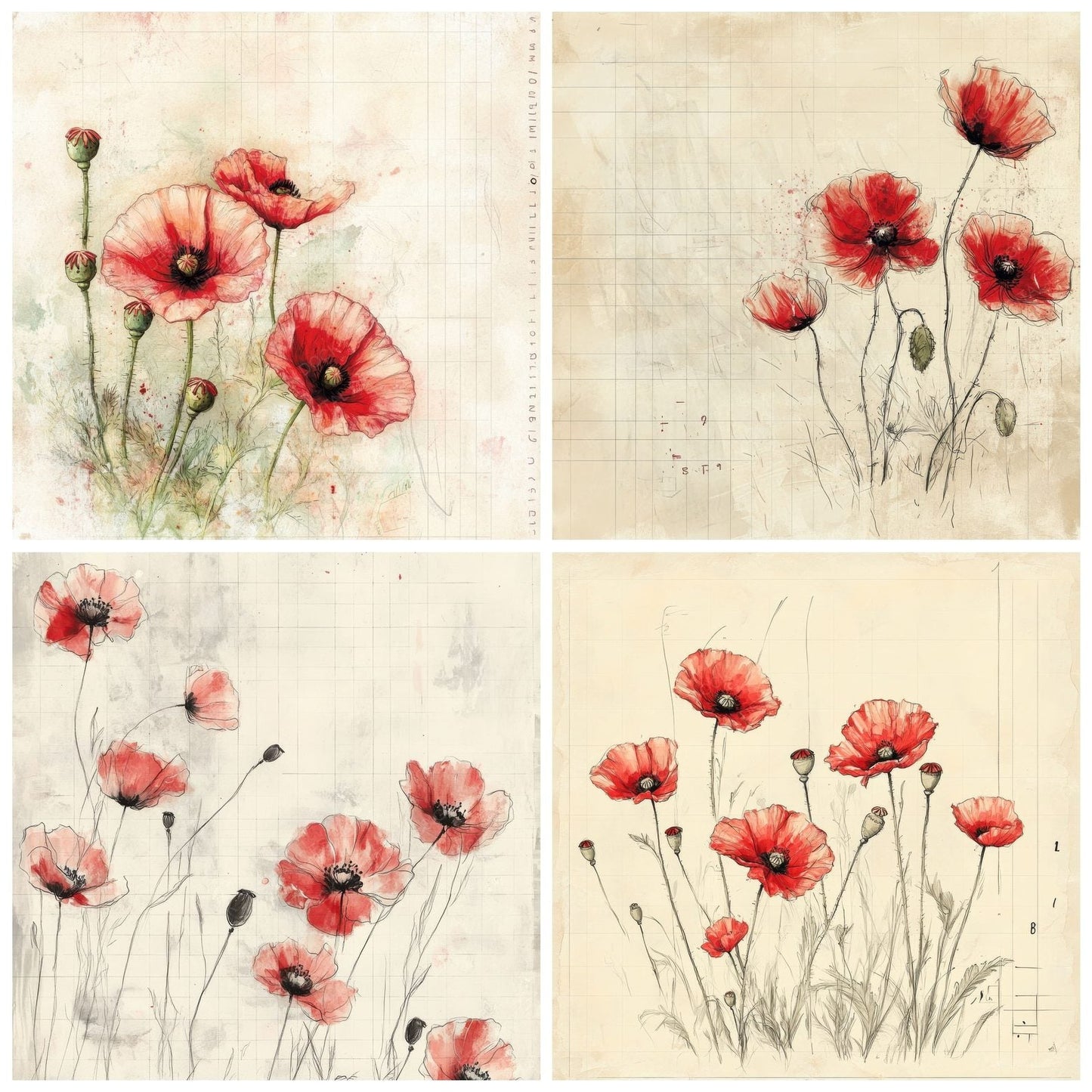 Sketch Poppy Colour Digital Paper Pack (DDD003644)