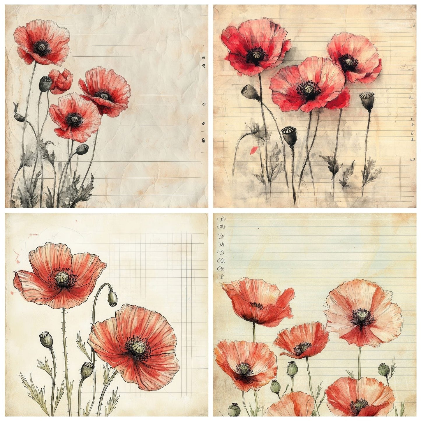 Sketch Poppy Colour Digital Paper Pack (DDD003644)