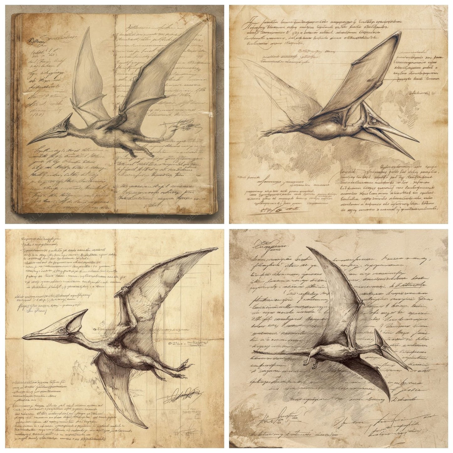Sketch Pteranodon Sky Chart Digital Paper Pack (DDD003647)