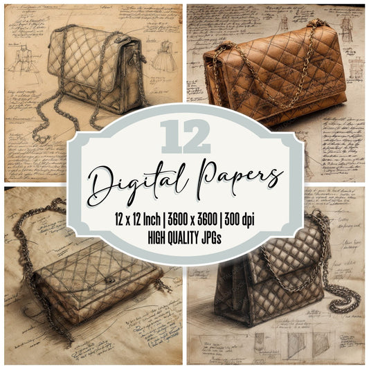 Sketch Quilted Chain Strap Handbag Digital Paper Pack (DDD003649)