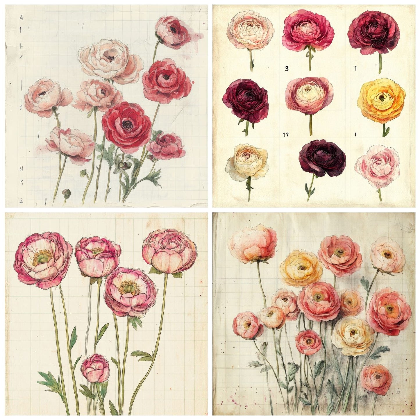 Sketch Ranunculus Notepad Digital Paper Pack (DDD003651)