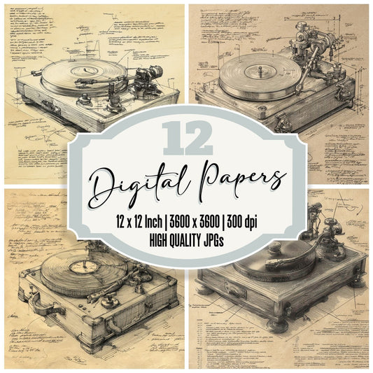 Sketch Record Player Turntable Digital Paper Pack (DDD003652)