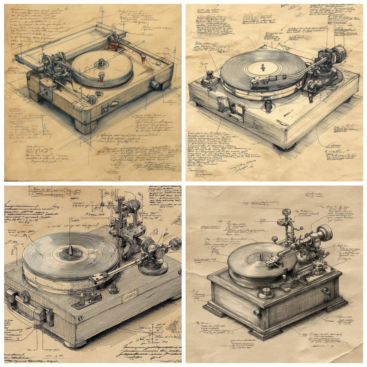 Sketch Record Player Turntable Digital Paper Pack (DDD003652)