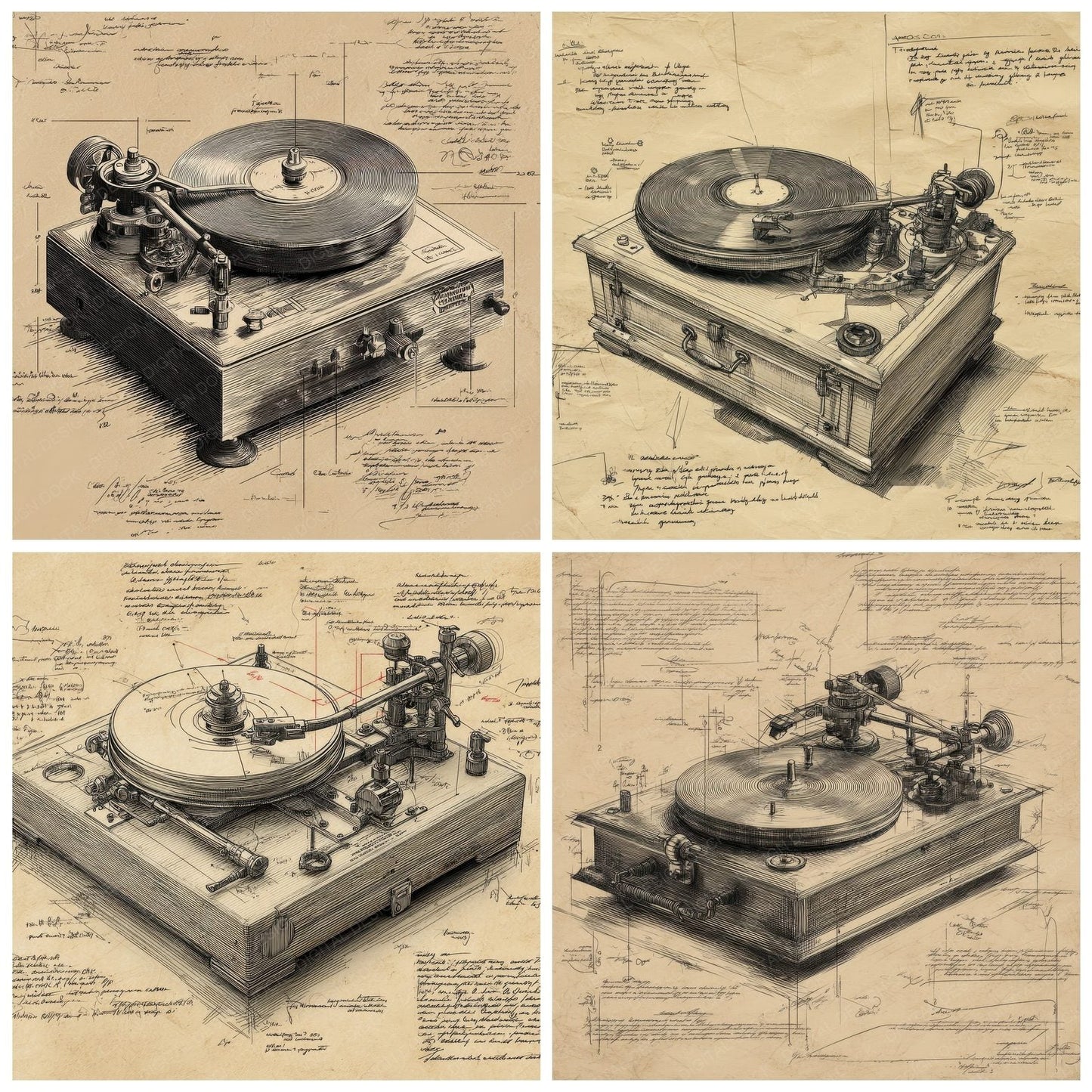 Sketch Record Player Turntable Digital Paper Pack (DDD003652)