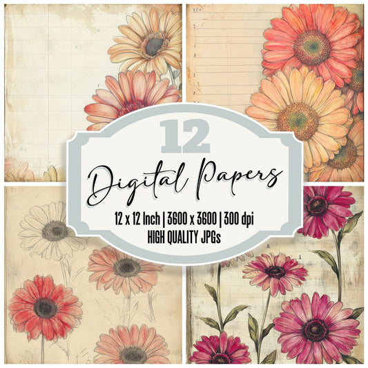Sketch Red Gerbera Notepad Digital Paper Pack (DDD003653)