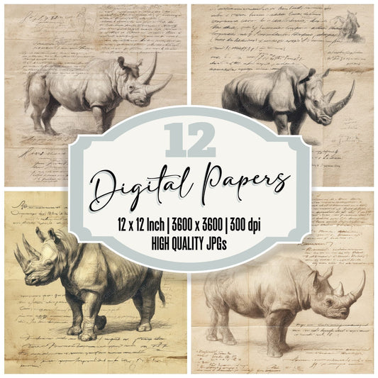 Sketch Rhinoceros Horn Plate Digital Paper Pack (DDD003655)