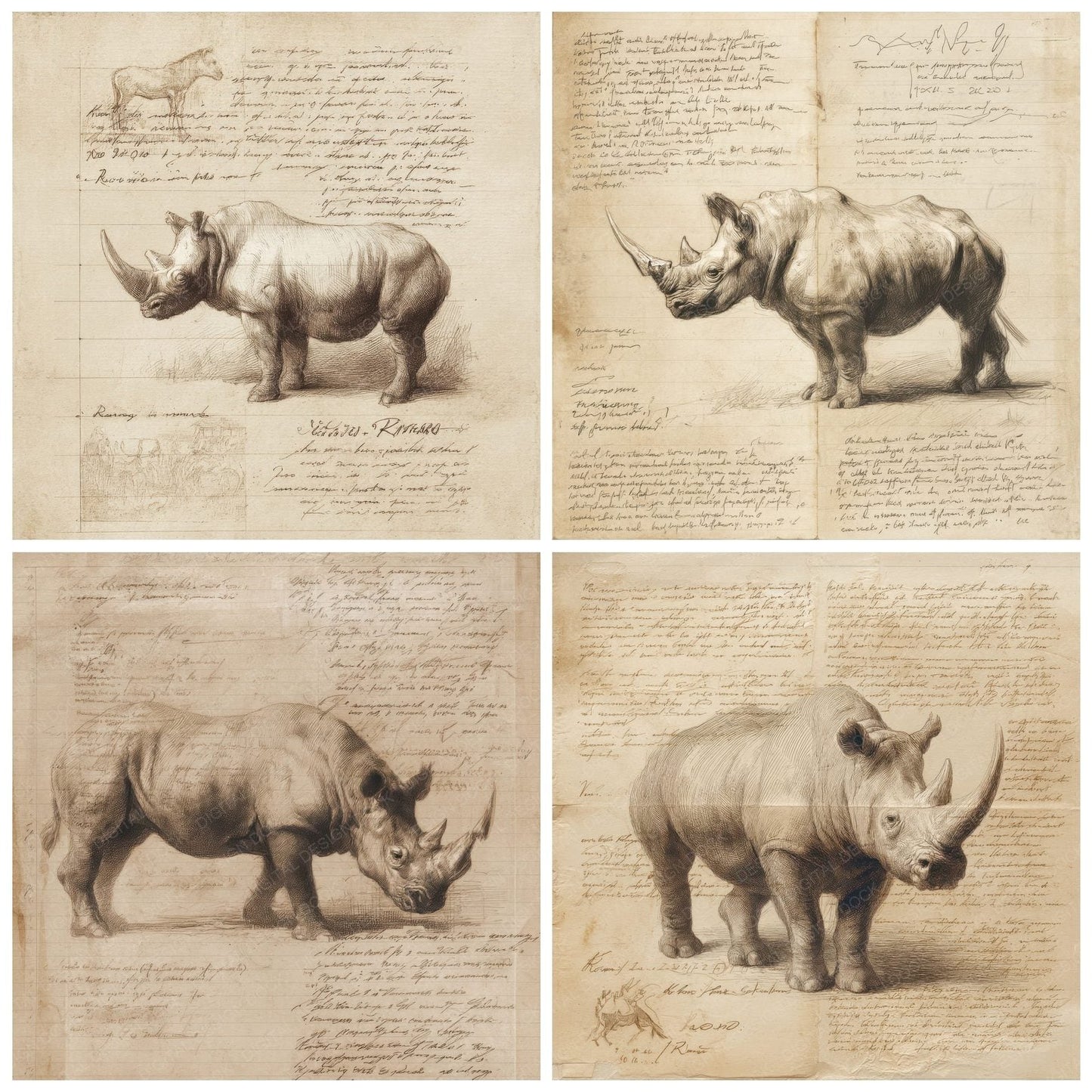 Sketch Rhinoceros Horn Plate Digital Paper Pack (DDD003655)