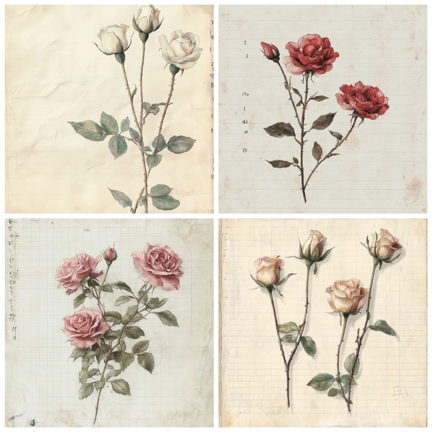 Sketch Rose Colour Digital Paper Pack (DDD003657)