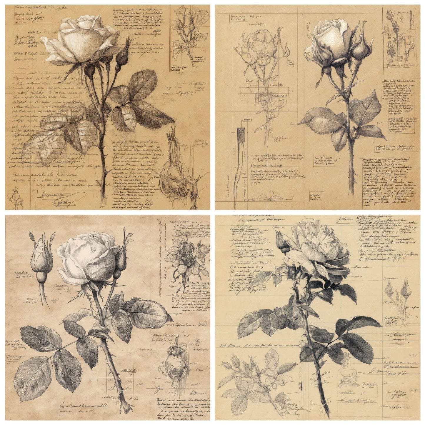 Sketch Rose Head Close Digital Paper Pack (DDD003658)