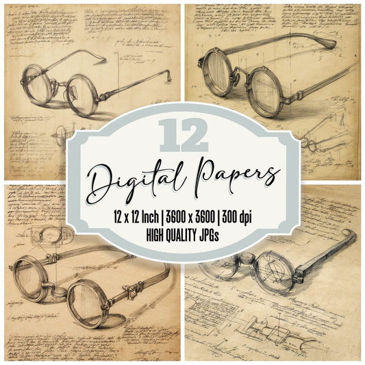 Sketch Round Lens Spectacles Digital Paper Pack (DDD003659)