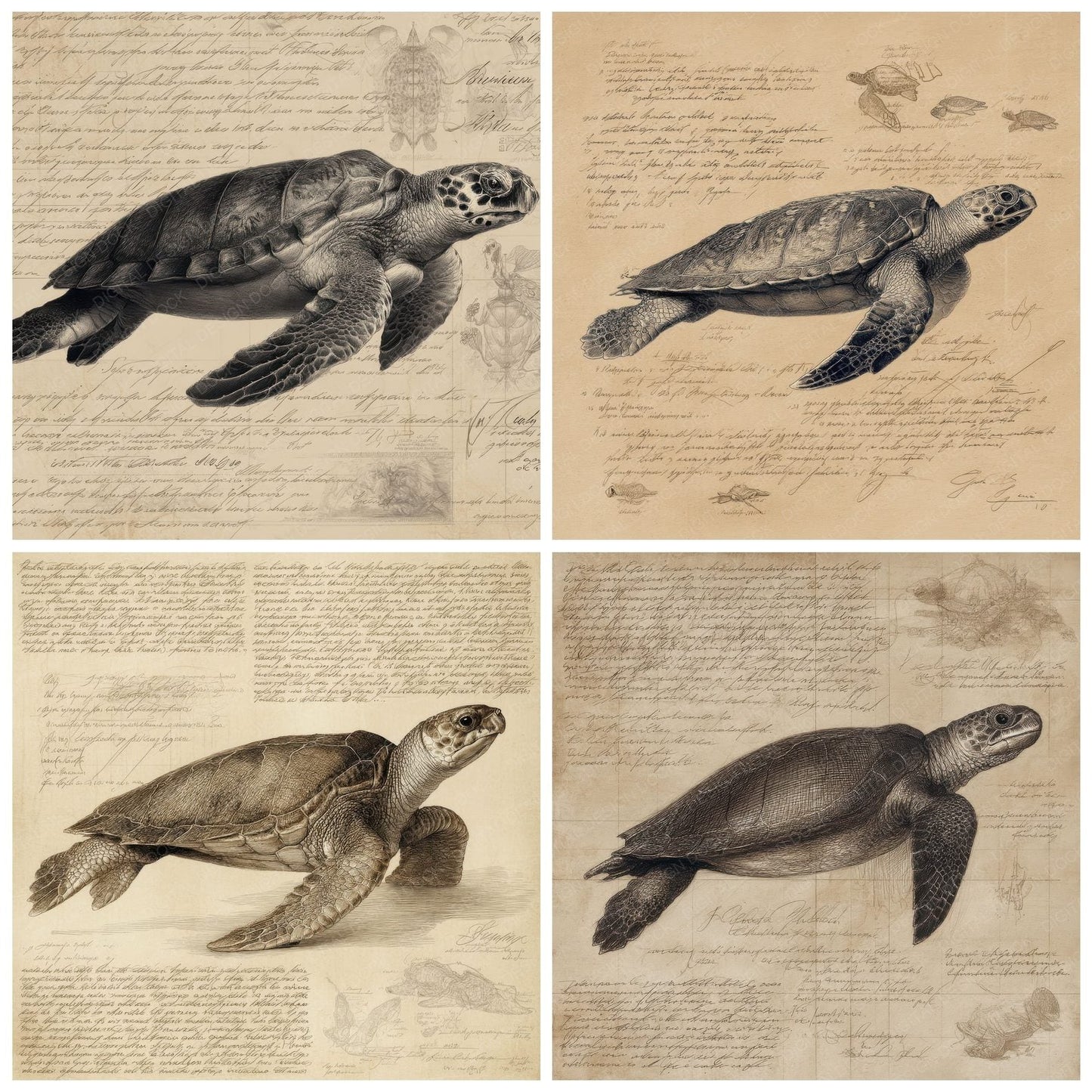 Sketch Sea Turtle Plate Digital Paper Pack (DDD003660)