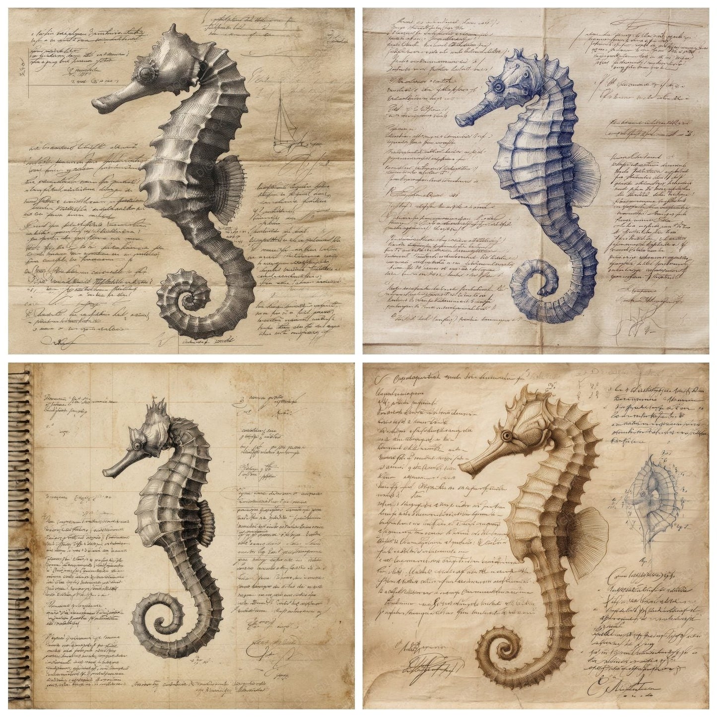 Sketch Seahorse Marine Sheet Digital Paper Pack (DDD003661)