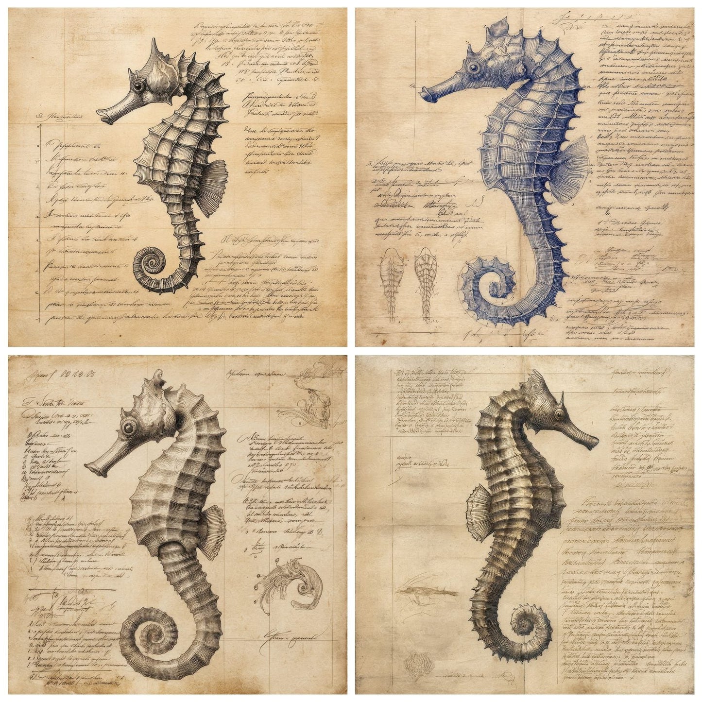 Sketch Seahorse Marine Sheet Digital Paper Pack (DDD003661)