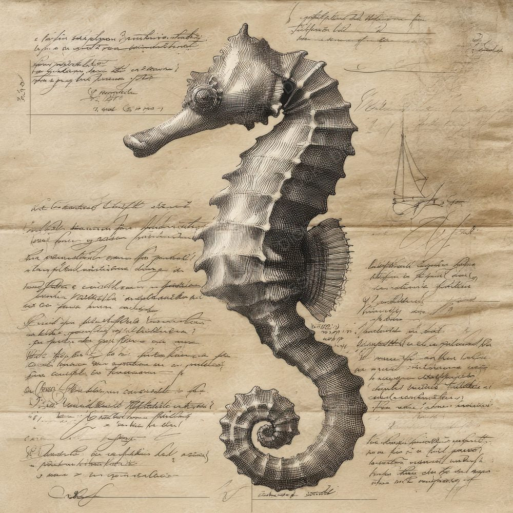 Sketch Seahorse Marine Sheet Digital Paper Pack (DDD003661)