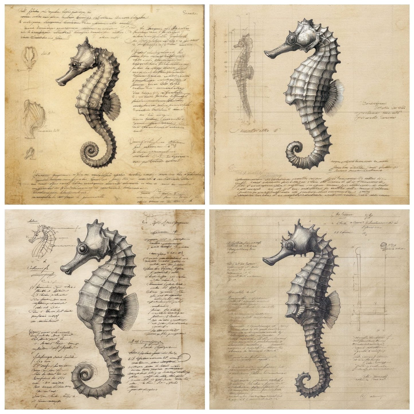 Sketch Seahorse Specimen Digital Paper Pack (DDD003662)
