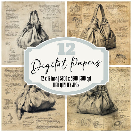 Sketch Slouchy Hobo Handbag Digital Paper Pack (DDD003664)