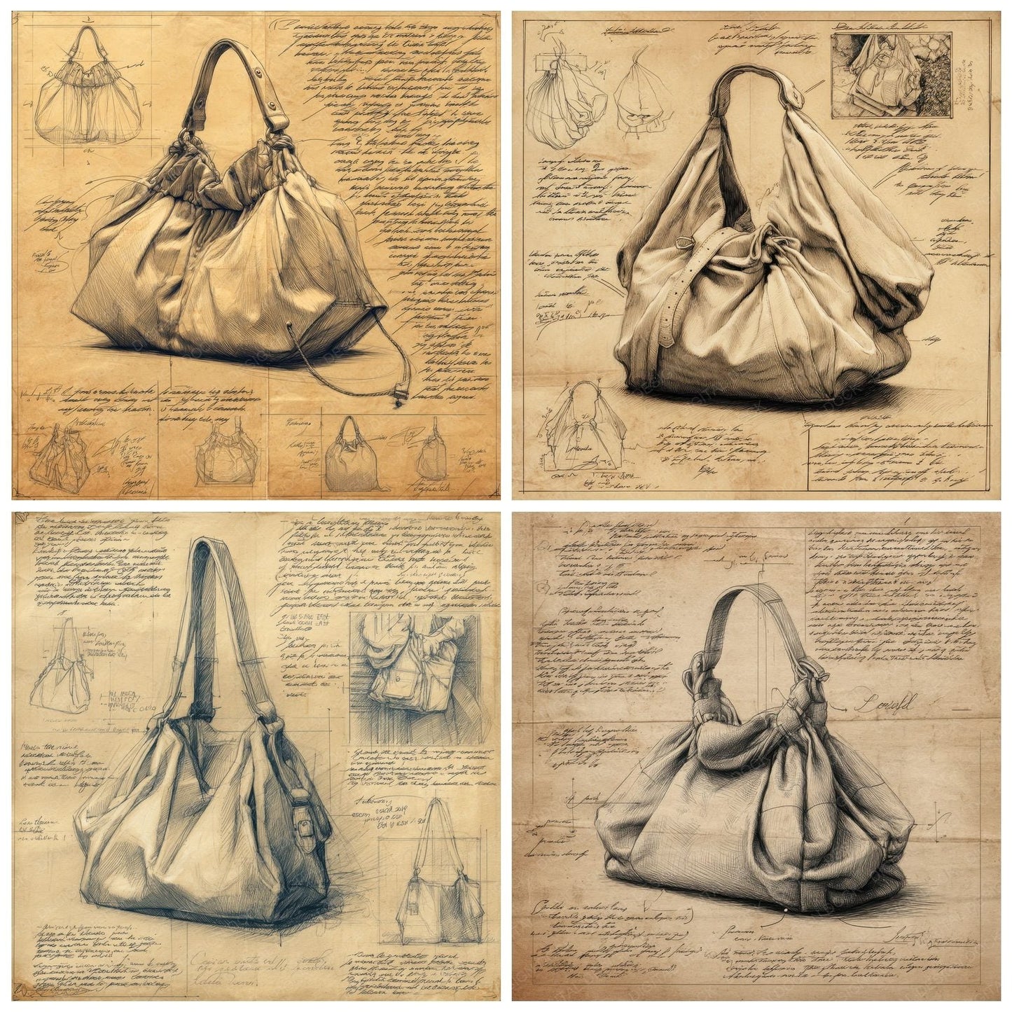 Sketch Slouchy Hobo Handbag Digital Paper Pack (DDD003664)