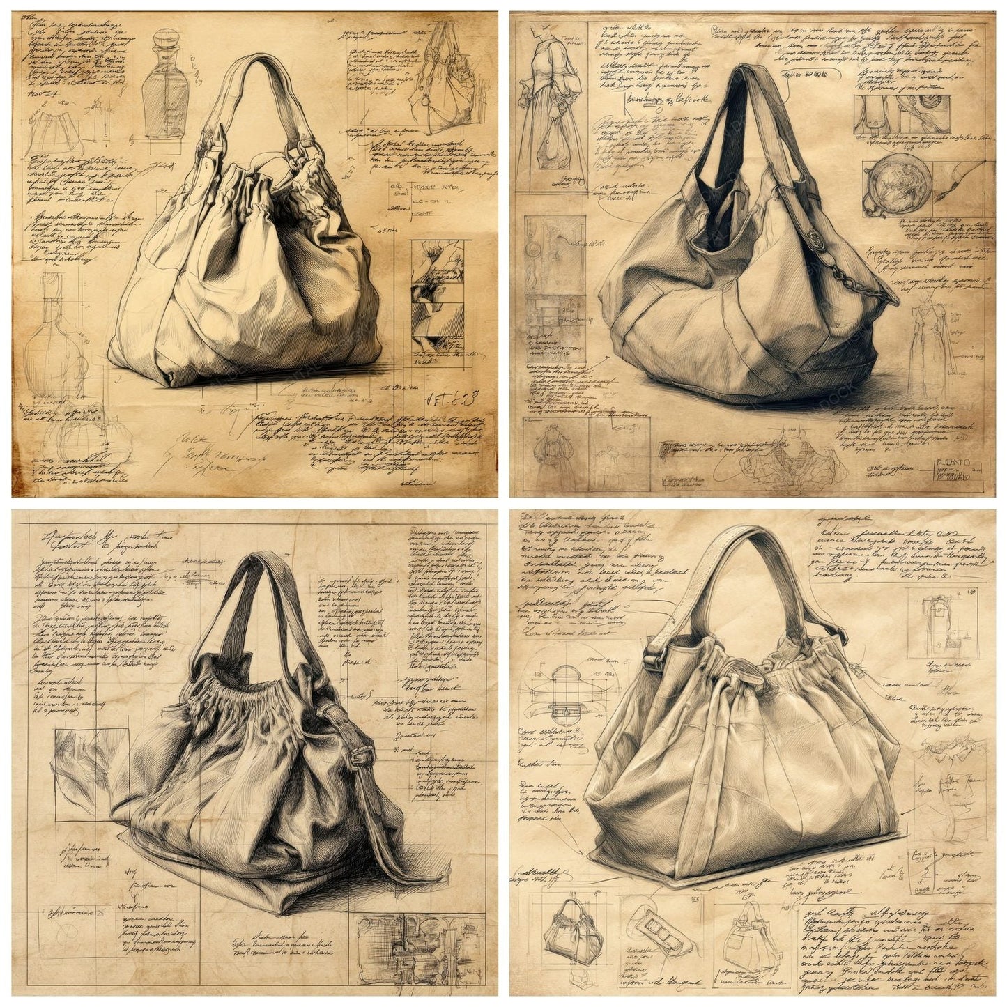 Sketch Slouchy Hobo Handbag Digital Paper Pack (DDD003664)