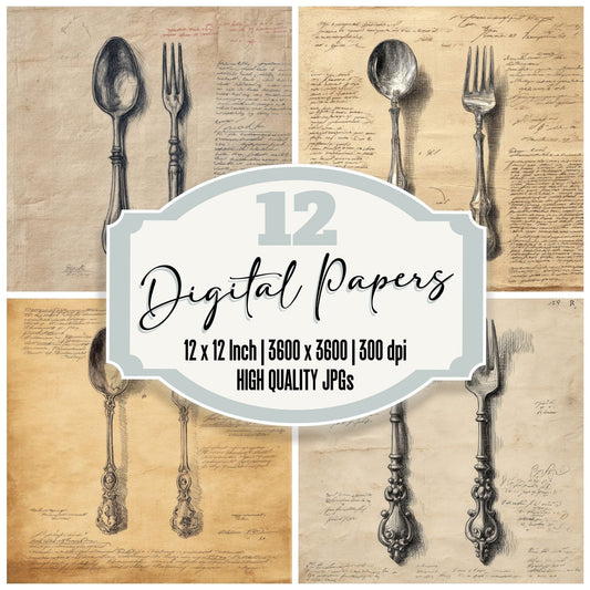 Sketch Spoon Fork Set Digital Paper Pack (DDD003667)