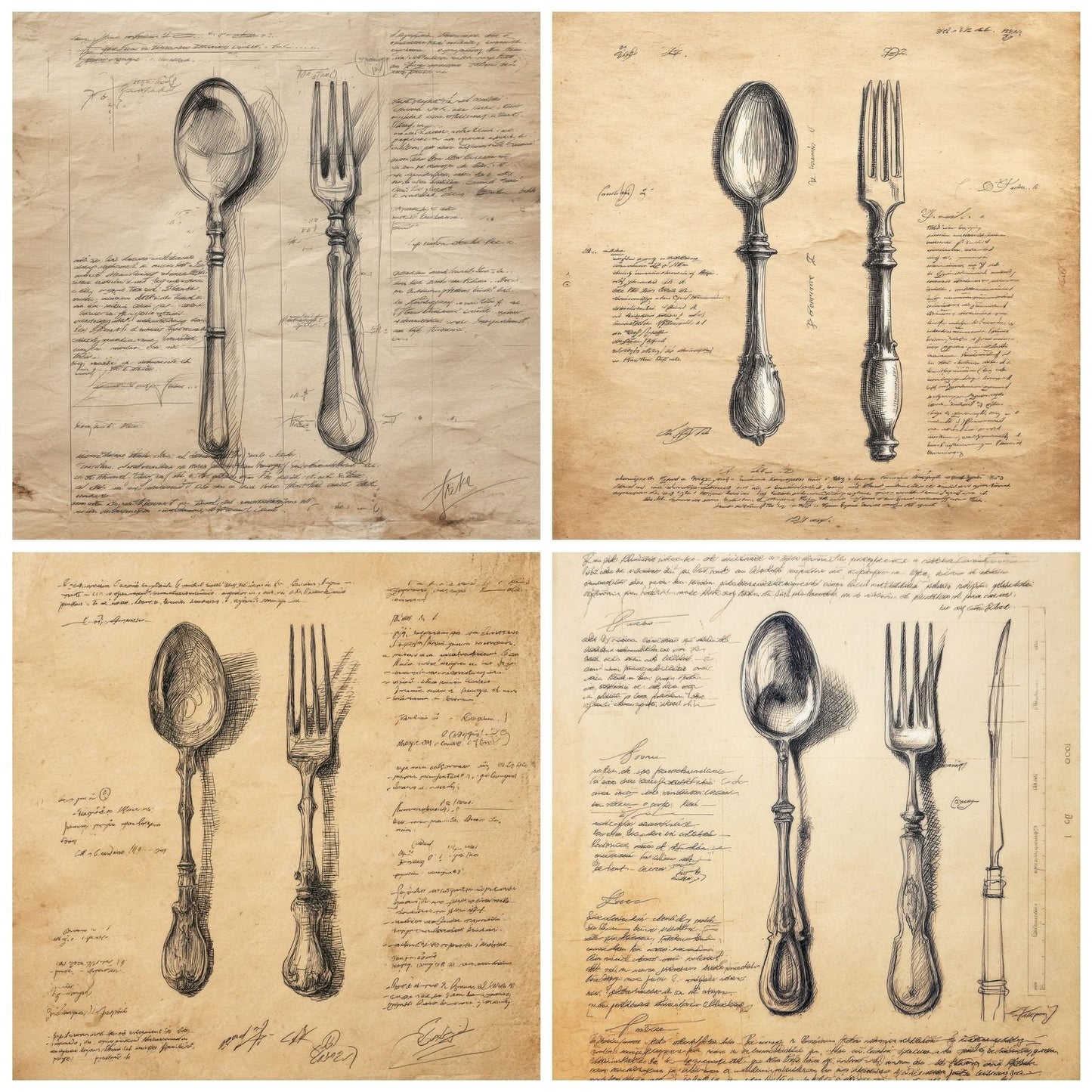 Sketch Spoon Fork Set Digital Paper Pack (DDD003667)