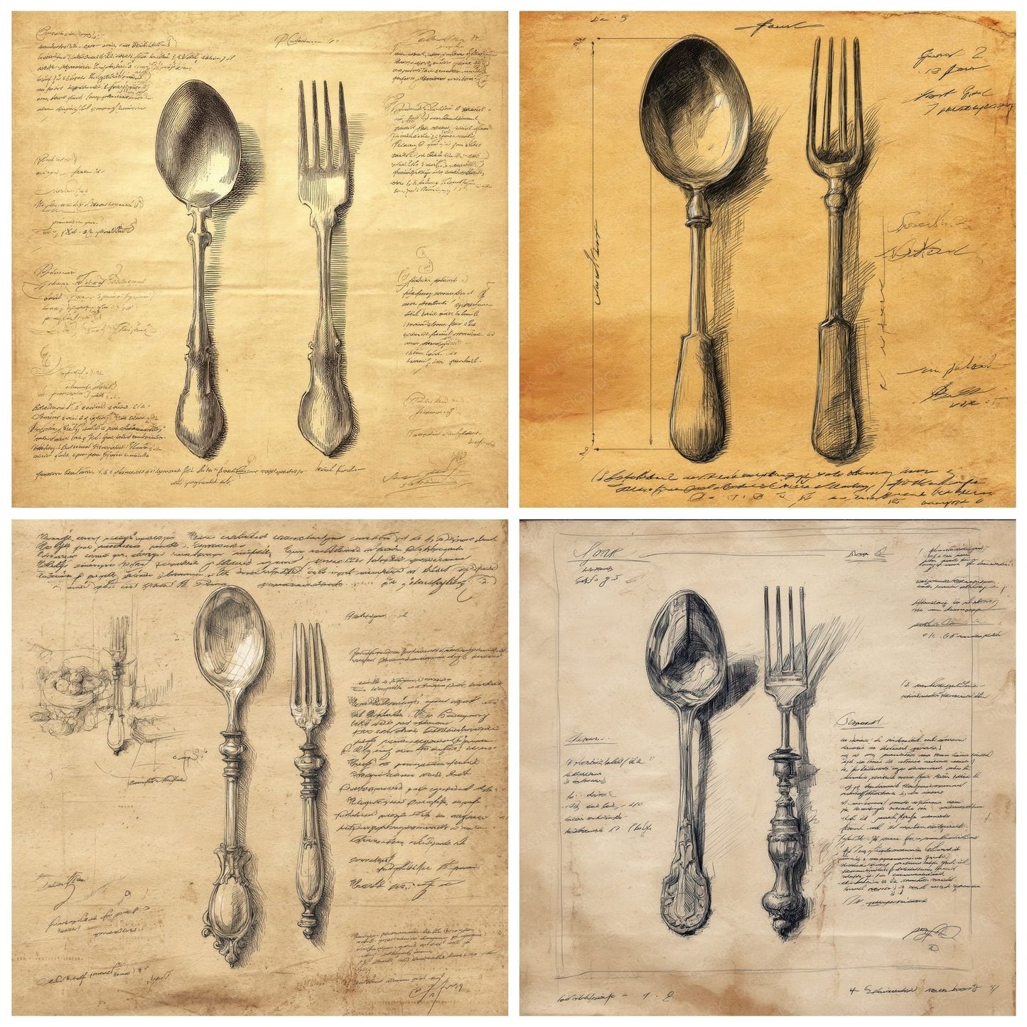 Sketch Spoon Fork Set Digital Paper Pack (DDD003667)