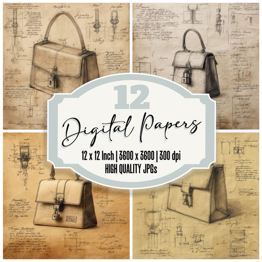 Sketch Structured Top Handle Bag Digital Paper Pack (DDD003673)