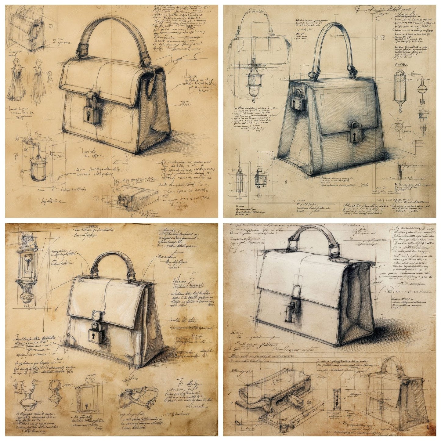 Sketch Structured Top Handle Bag Digital Paper Pack (DDD003673)