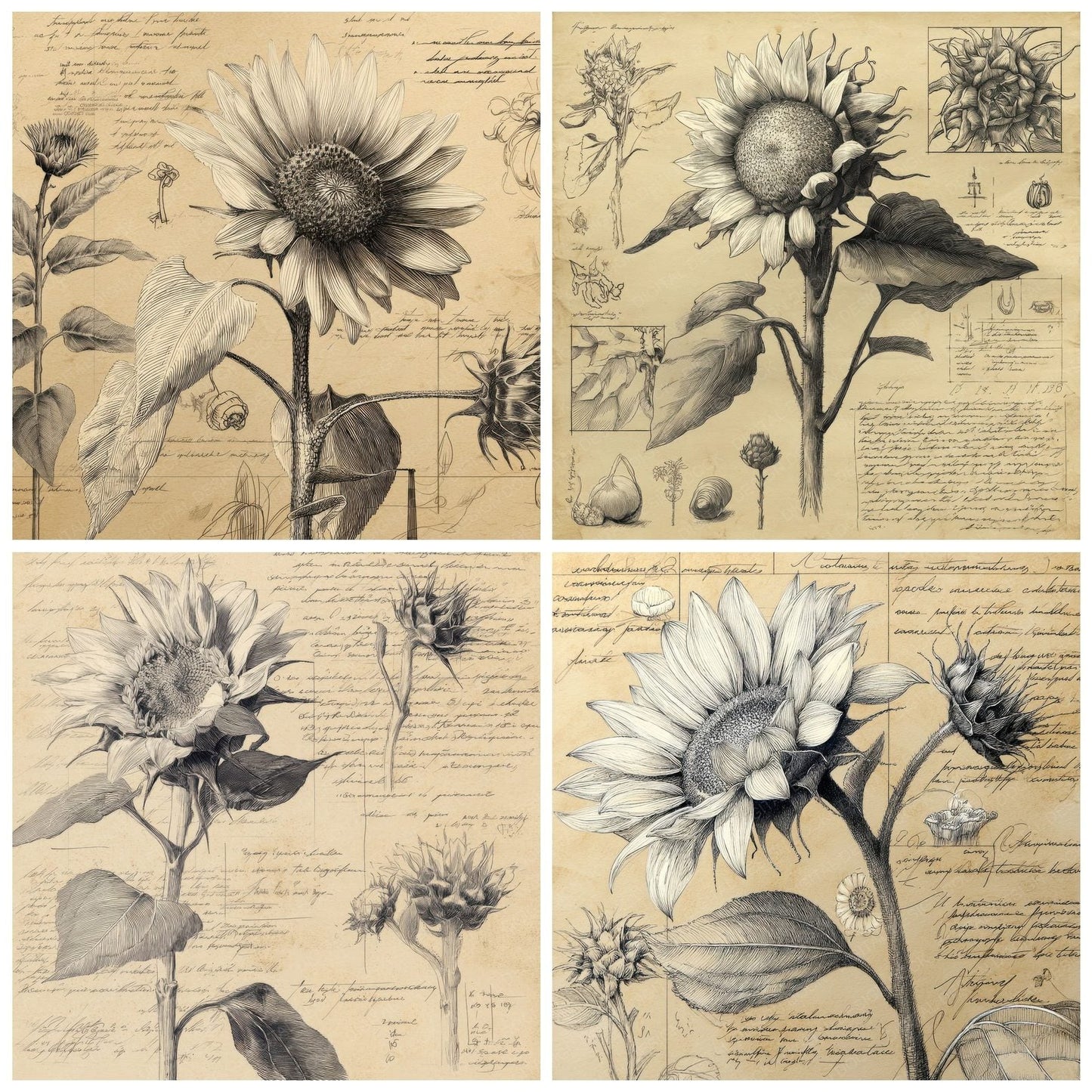 Sketch Sunflower Centre Plate Digital Paper Pack (DDD003675)
