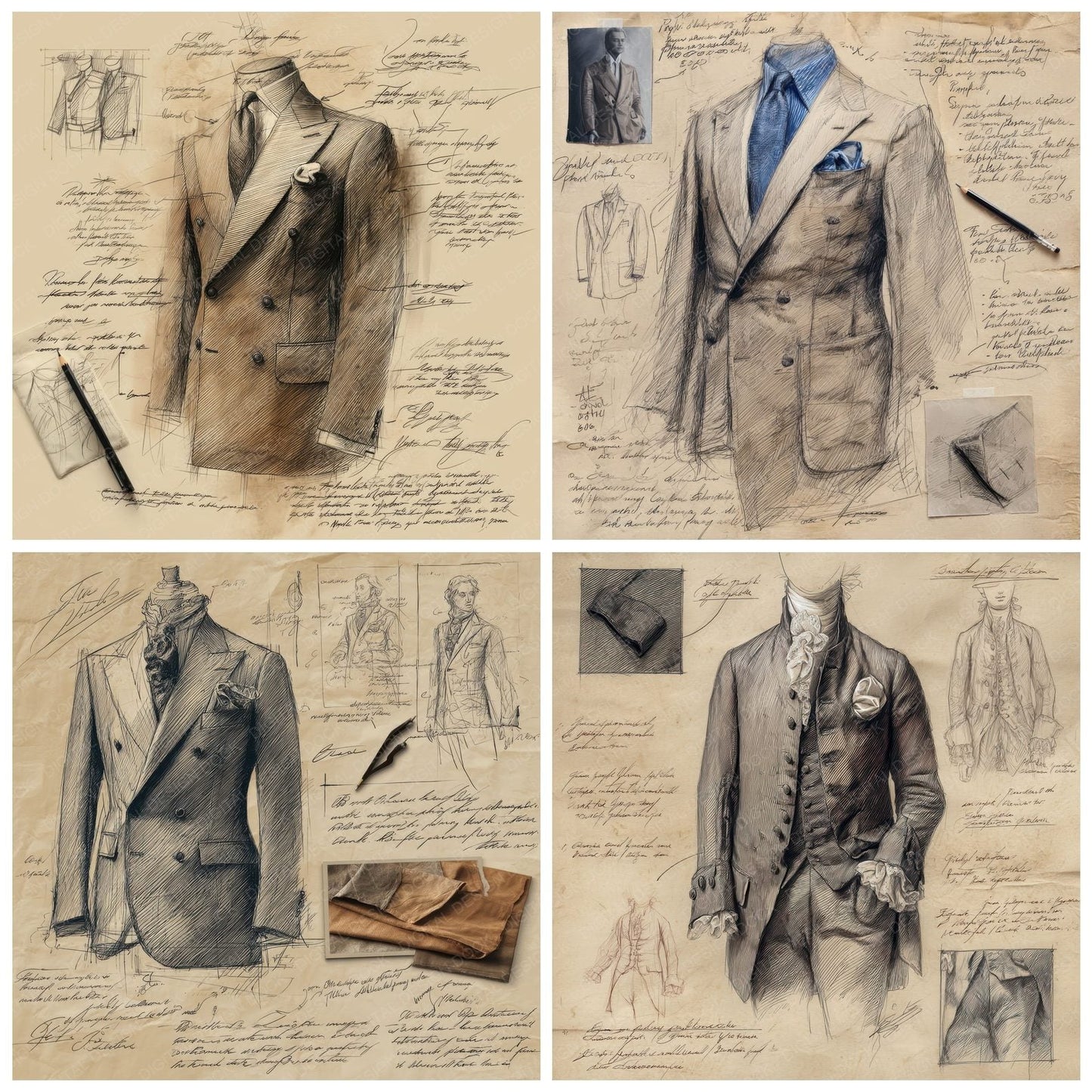 Sketch Tailored Suit Pocket Square Digital Paper Pack (DDD003678)